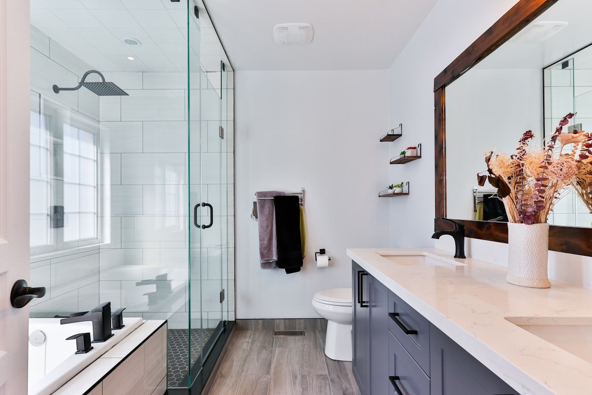 Clean Bathroom Marble Tiles Glass Shower